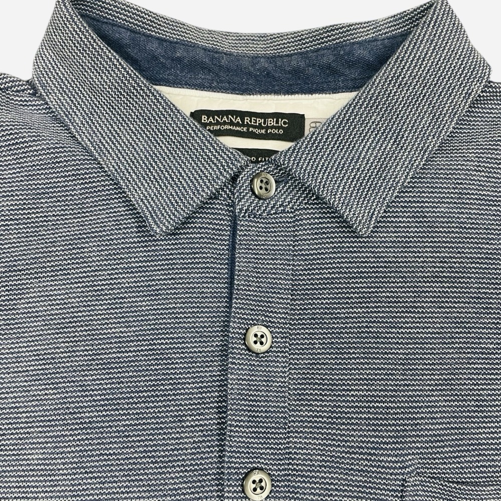 Banana Republic Performance Pique Polo, Blue/White Microstripe, Men's XL